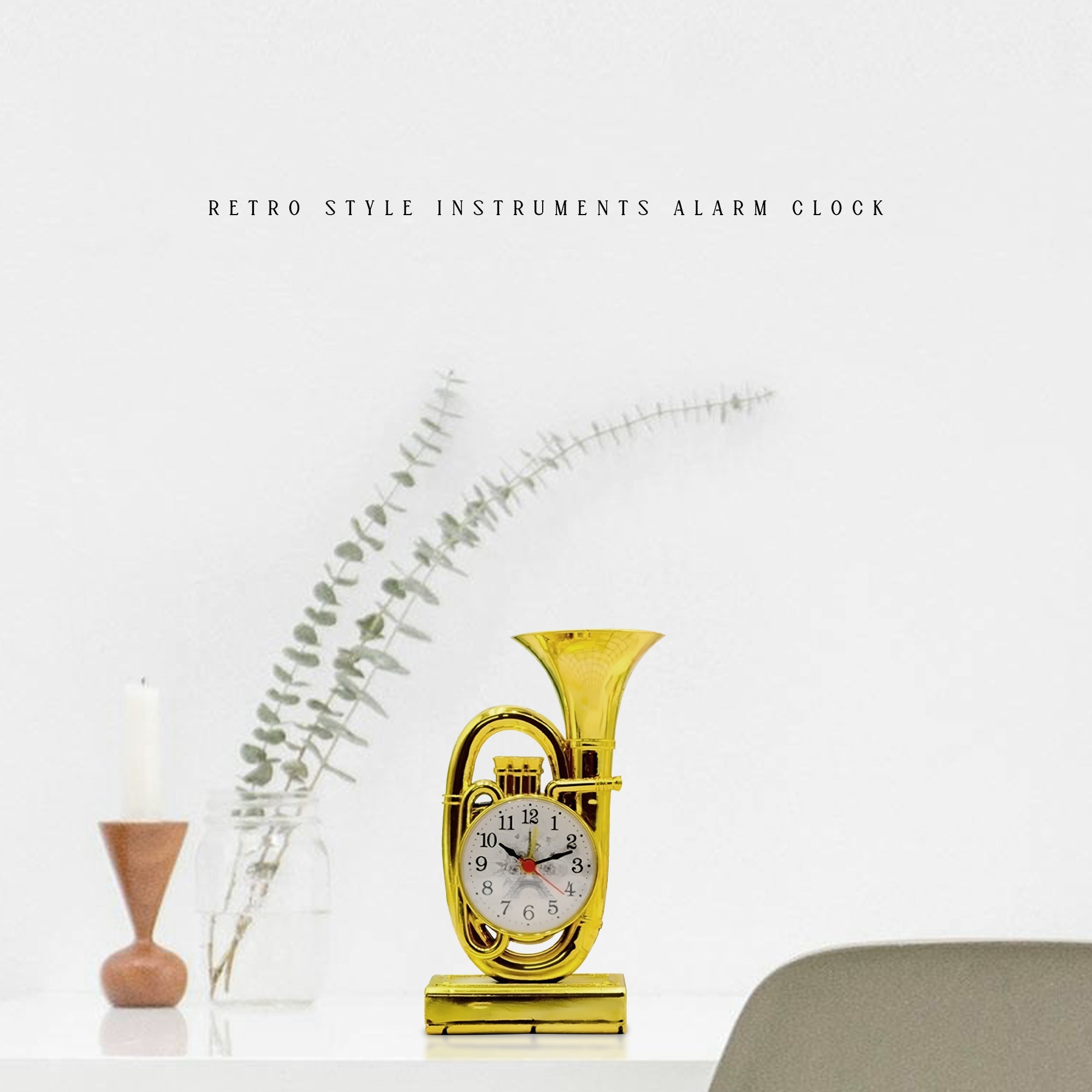 Retro Trumpet Style Analog Alarm Clock for Stylish Bedroom Decor