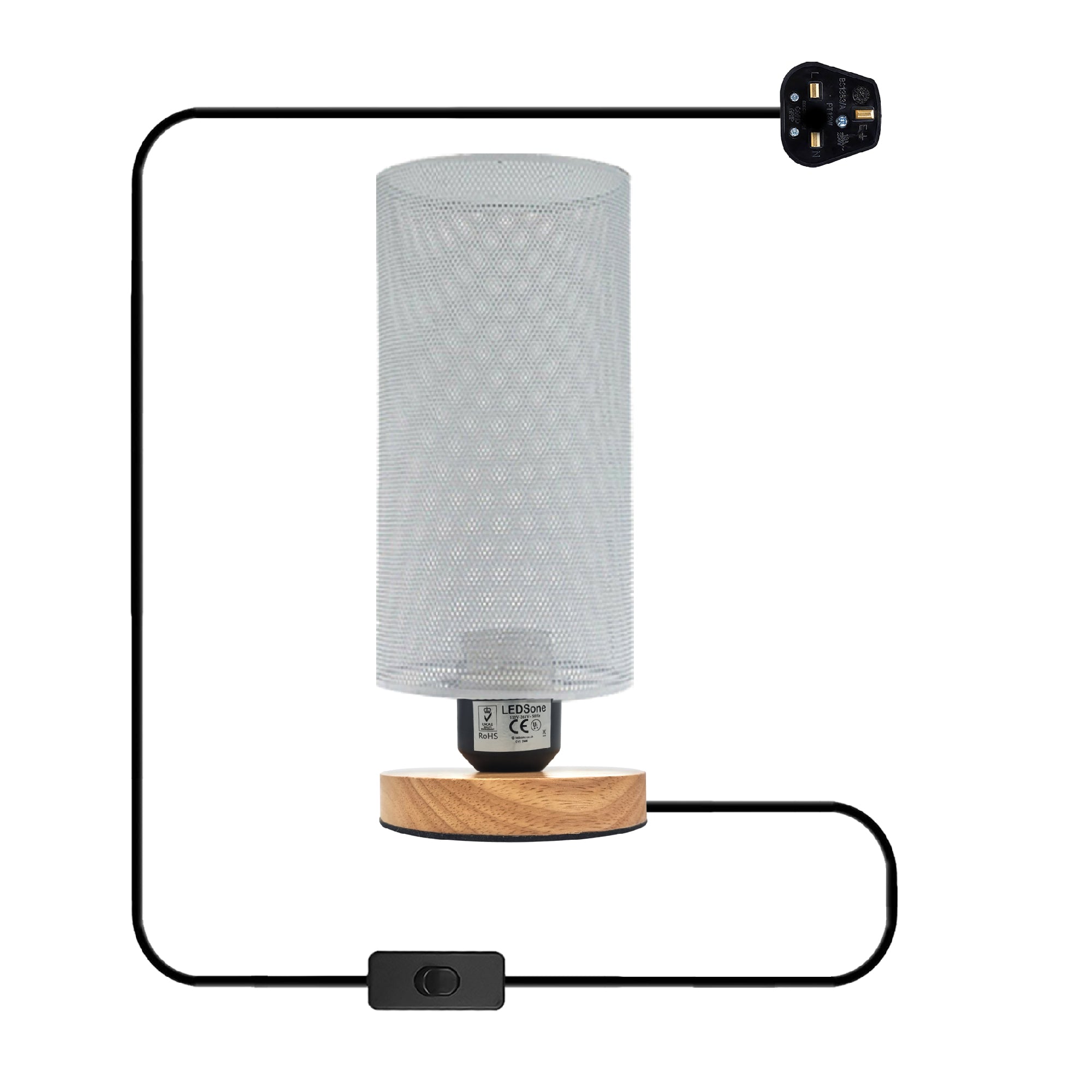 Modern Industrial Small Metal Cage Table Lamp with Wooden Stand, E27 Bedside Light