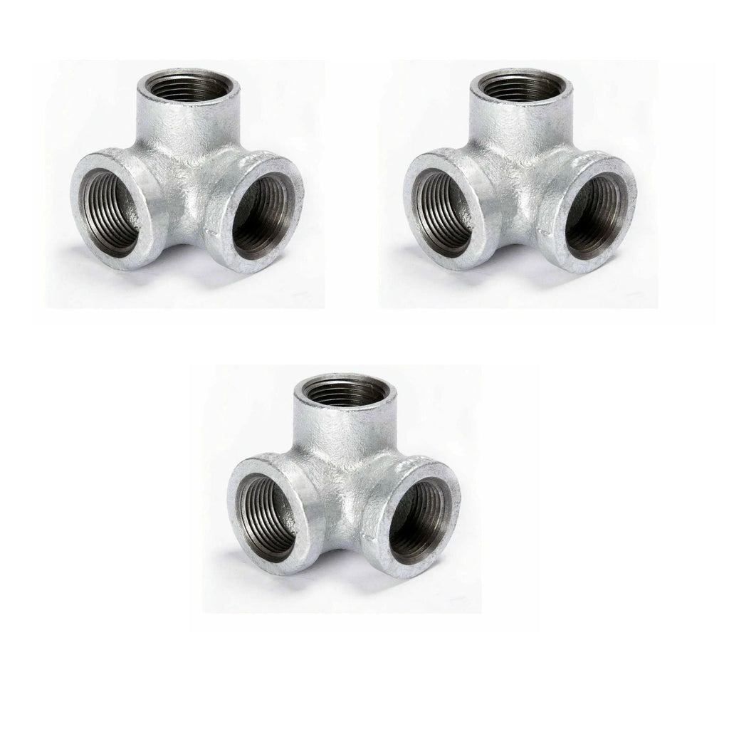 Durable Galvanized Steel 3-Way Pipe Fitting Connector, Cast Iron, 3/4 Inch