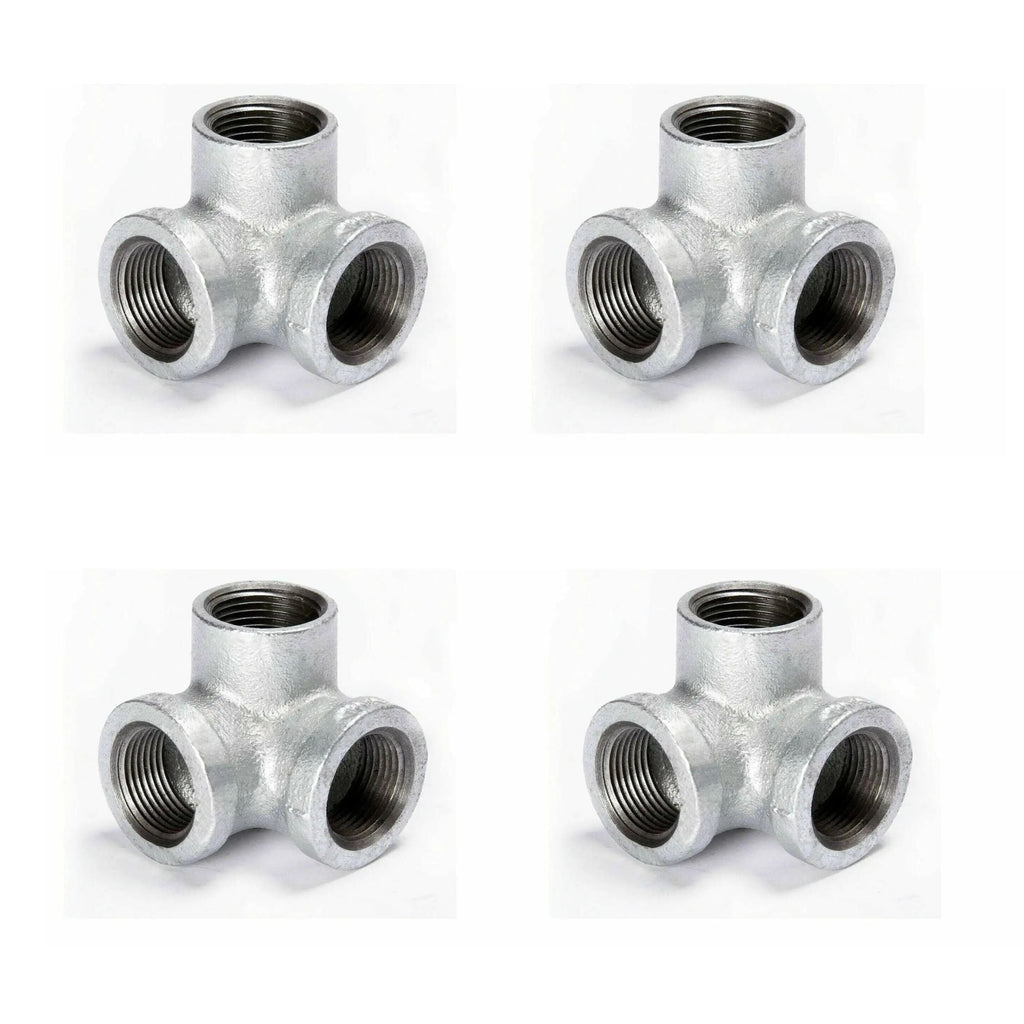Durable Galvanized Steel 3-Way Pipe Fitting Connector, Cast Iron, 3/4 Inch
