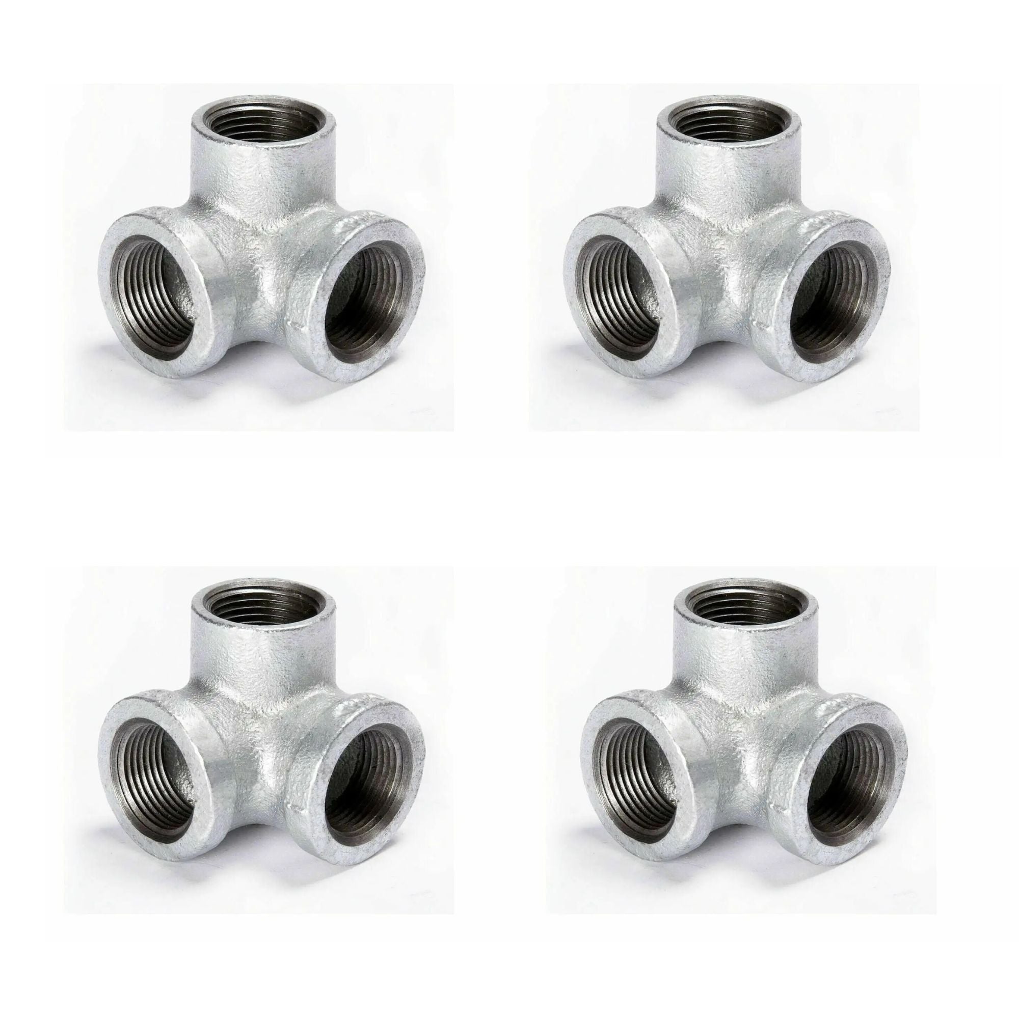 Durable Galvanized Steel 3-Way Pipe Fitting Connector, Cast Iron, 3/4 Inch