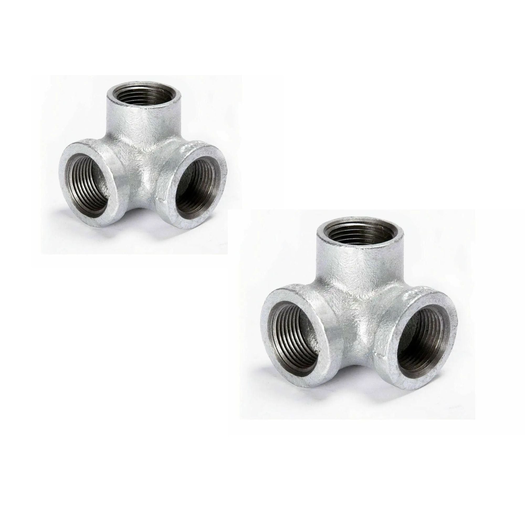 Durable Galvanized Steel 3-Way Pipe Fitting Connector, Cast Iron, 3/4 Inch