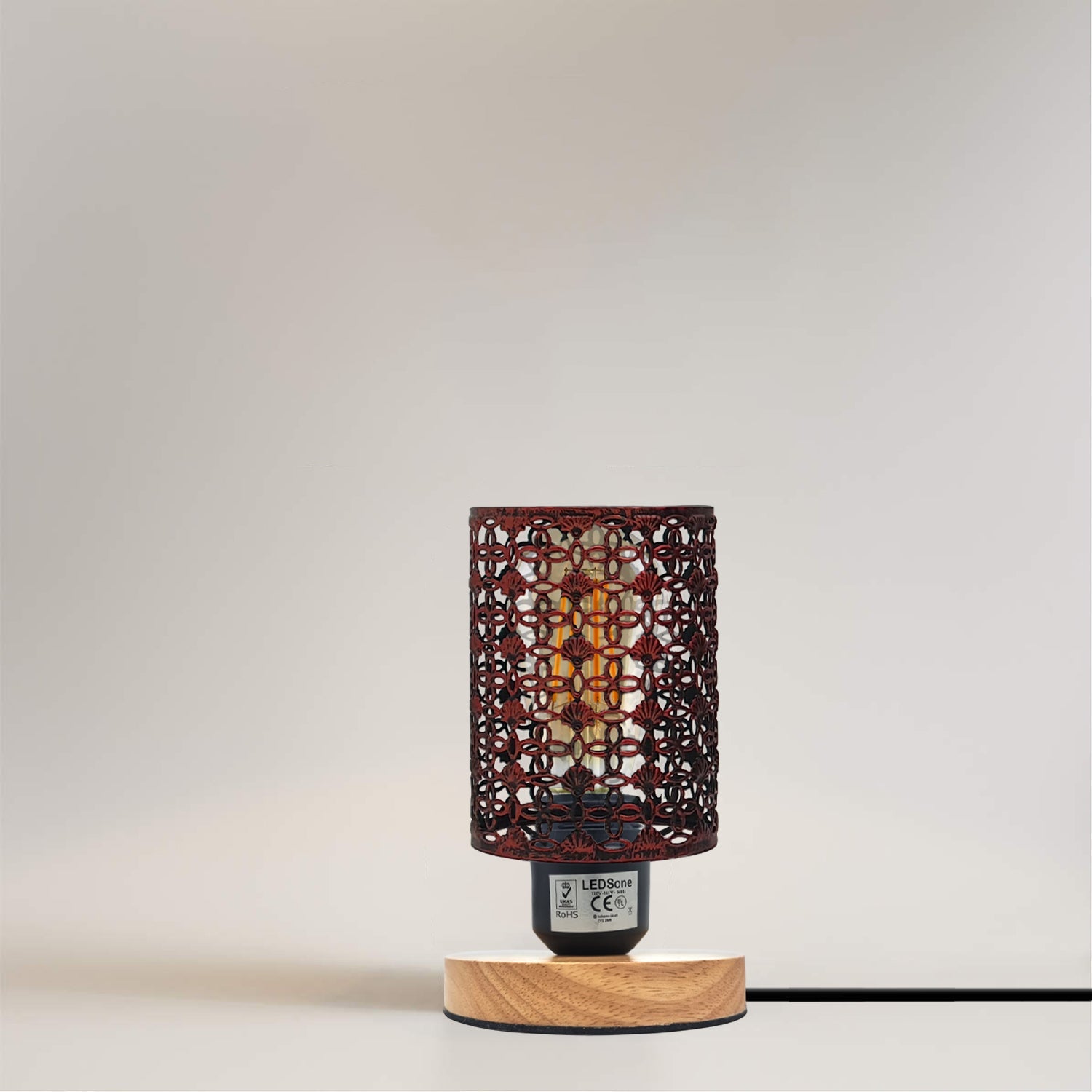 Charming Wire Cage Table Lamp with Wooden Base, Modern Desk Bedside Light
