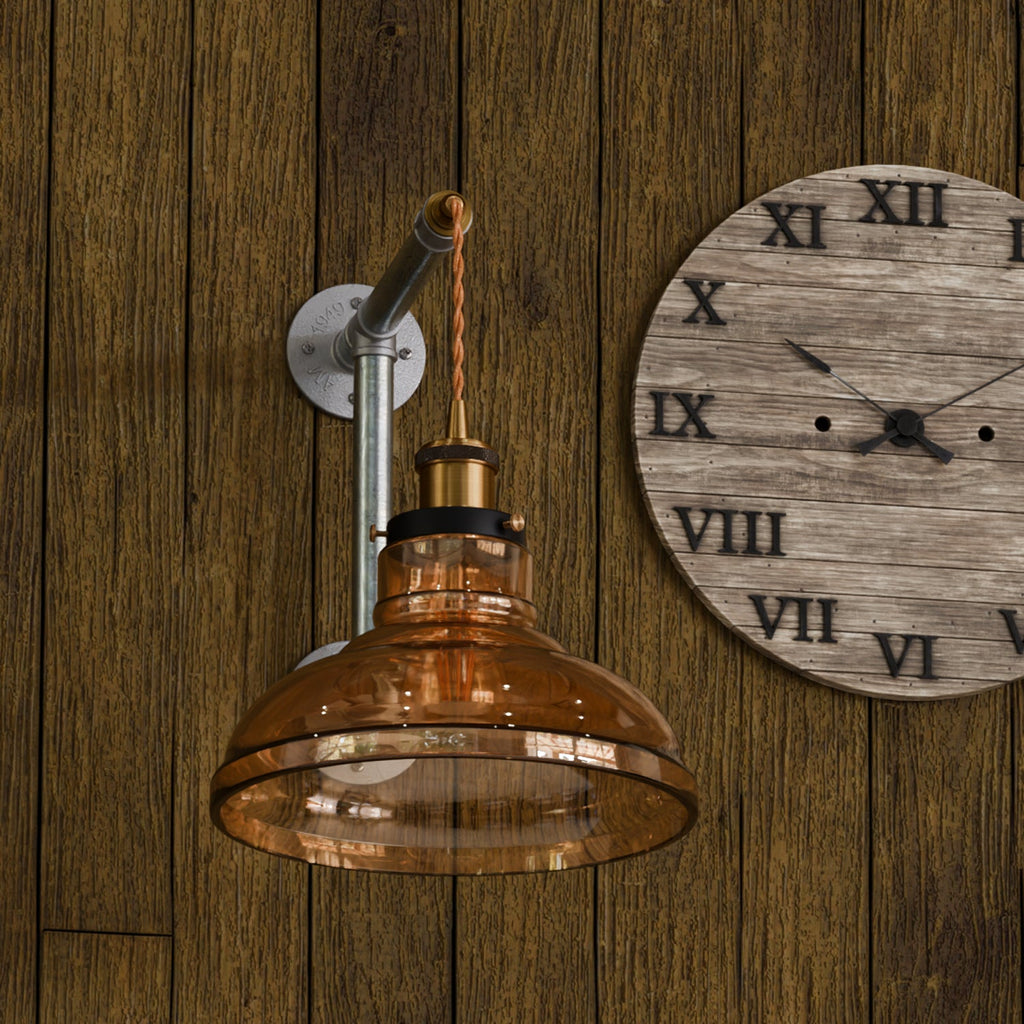 Industrial Conduit Wall Light Kit | Amber Glass Shade ~6119