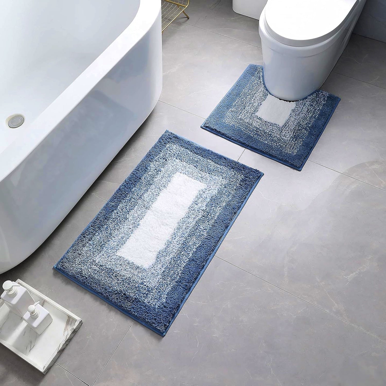 Soft Non-Slip Microfiber 2-Piece Bath & Pedestal Mat Set Ultra Absorbent Rugs