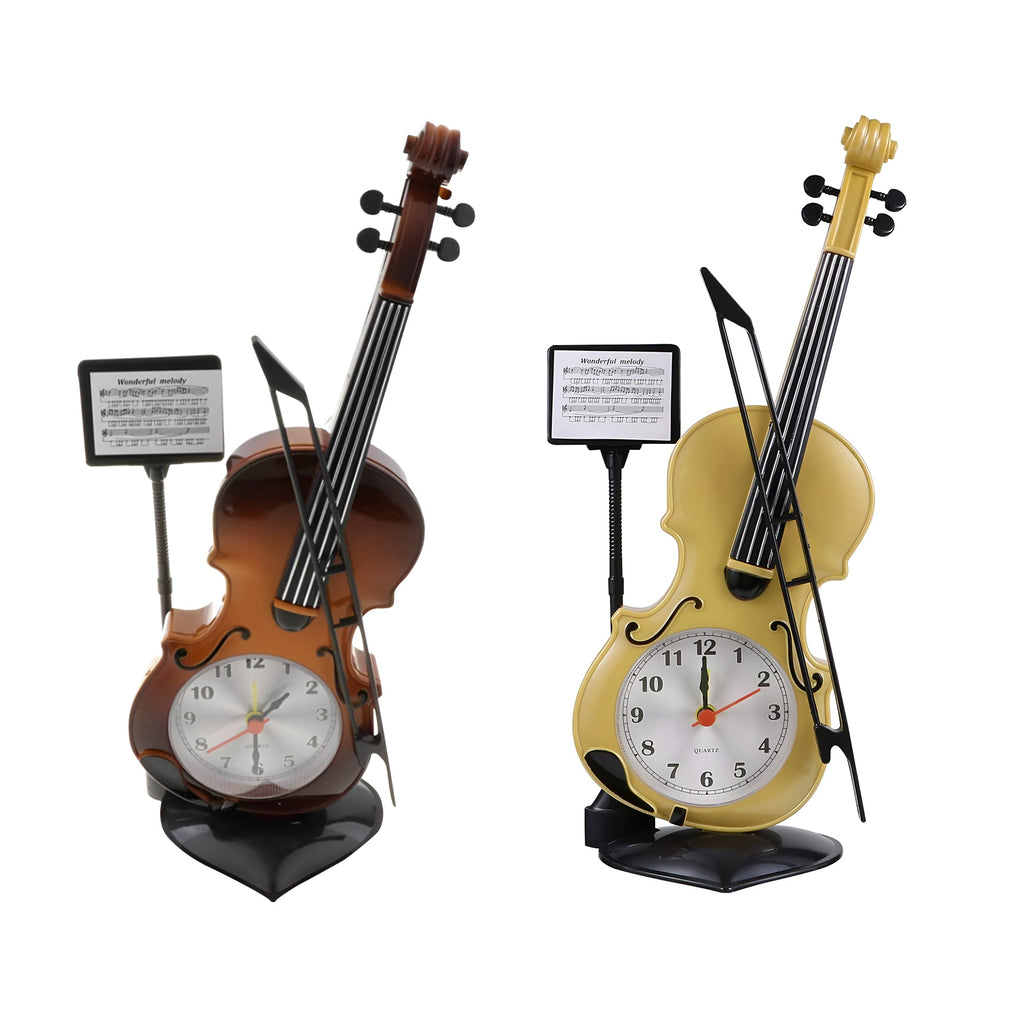 Elegant Violin Design Alarm Clock for Music Lovers, Decorative Bedside Table Clock
