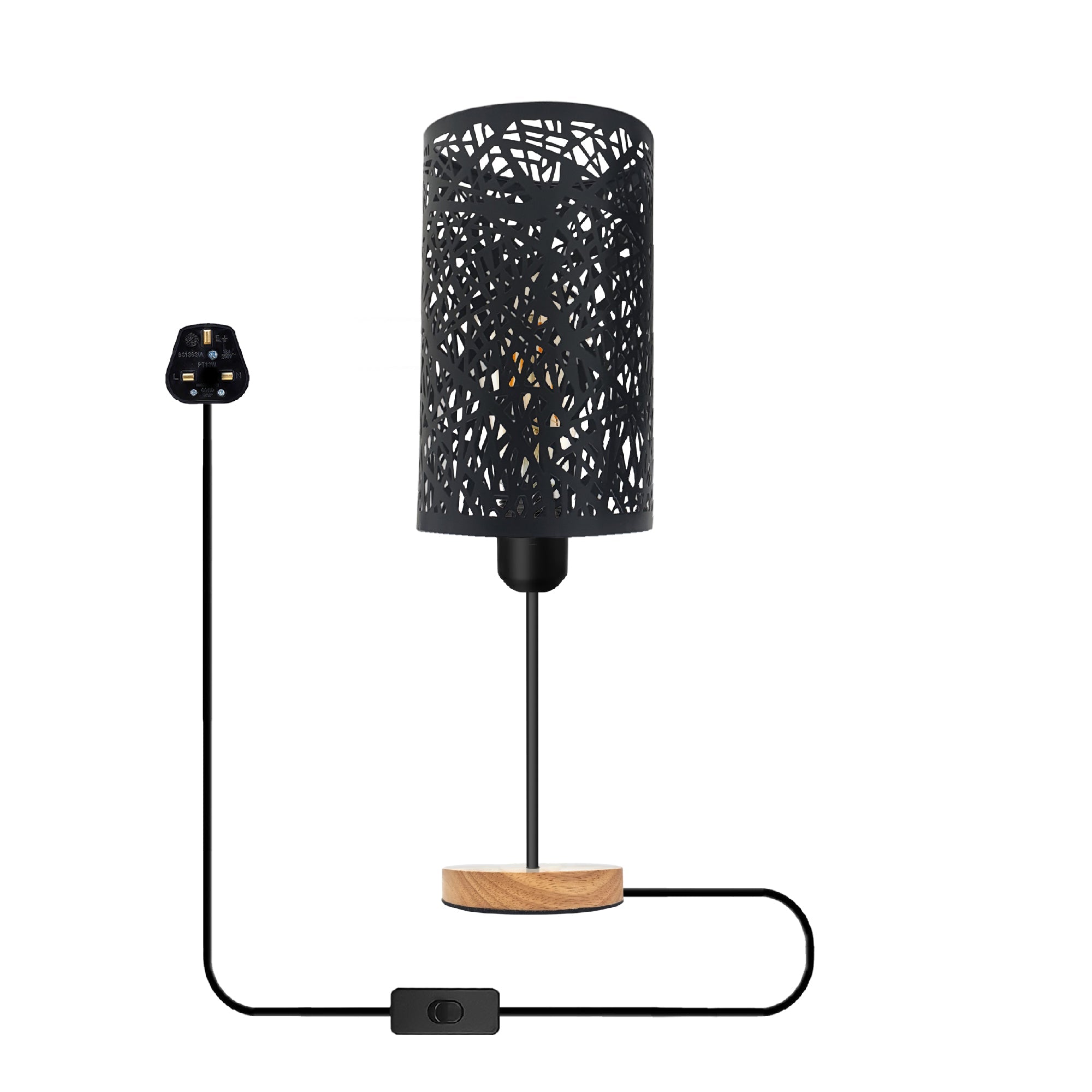 Modern Industrial Wire Cage Table Lamp with Natural Wood Base