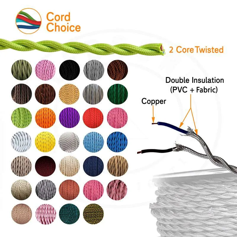 1m/3m/5m/10m 2 Core Twisted Hemp 0.75mm Fabric Cable ~6148