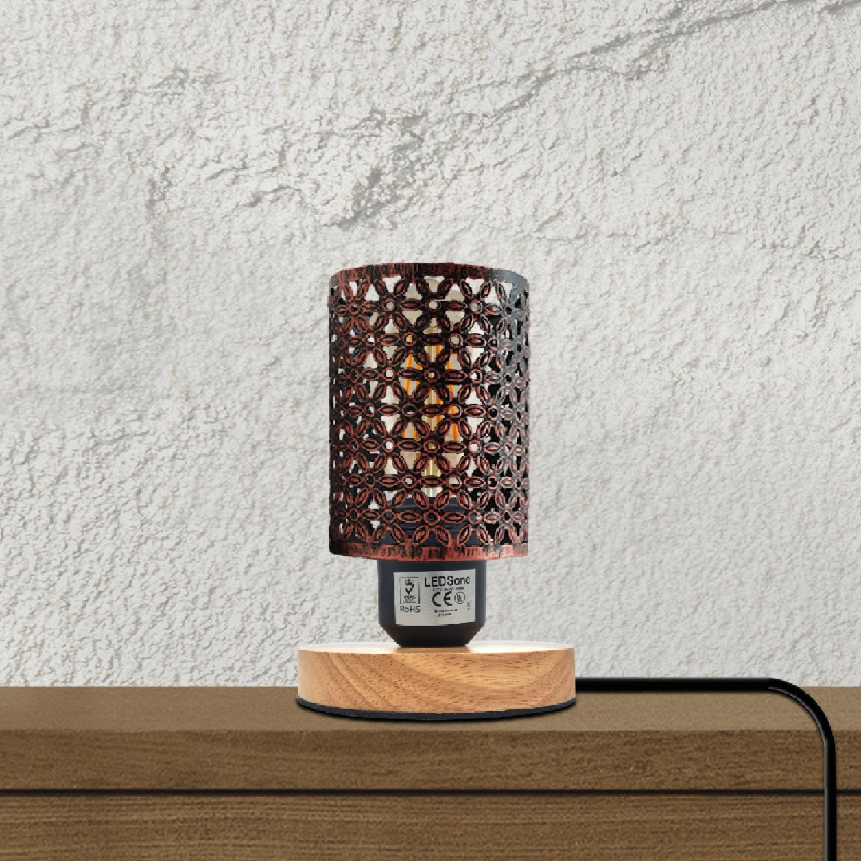 Industrial Metal Barrel Cage Table Lamp with Wood Base for Stylish Home Decor