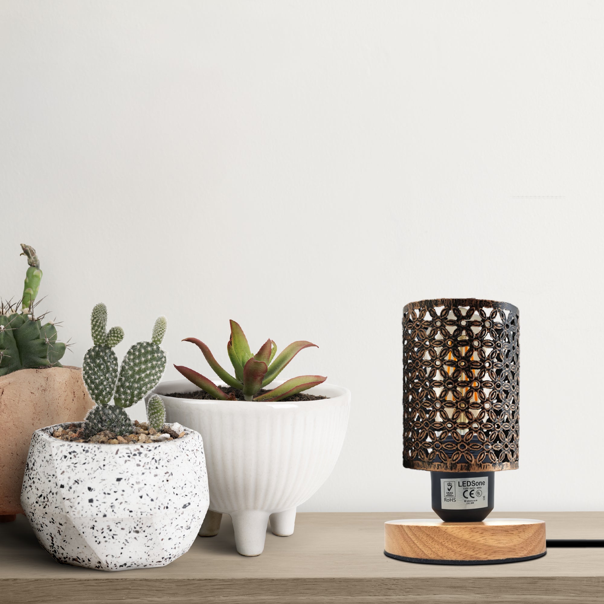 Industrial Metal Barrel Cage Table Lamp with Wood Base for Stylish Home Decor