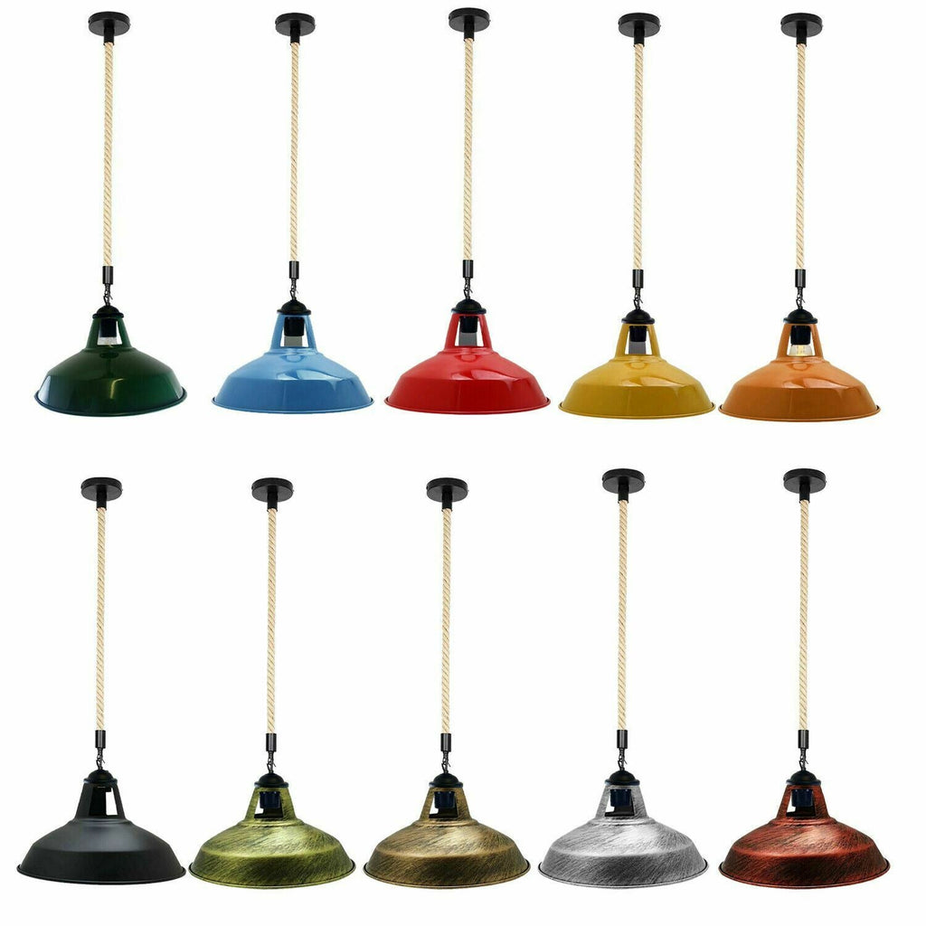 Rustic Industrial E27 Edison Hemp Rope Pendant Light Fixture Barn Home