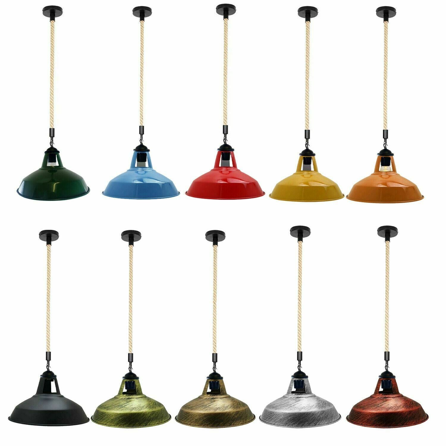Rustic Industrial E27 Edison Hemp Rope Pendant Light Fixture Barn Home