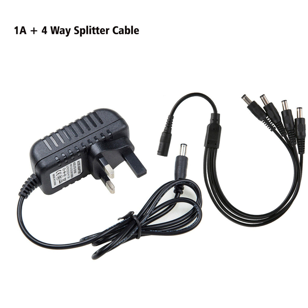 12V 1A CCTV Power Adapter & Multi-Way Splitter Cable Kit