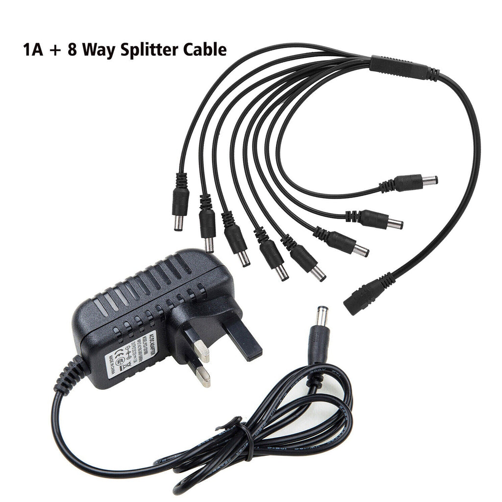 12V 1A CCTV Power Adapter & Multi-Way Splitter Cable Kit