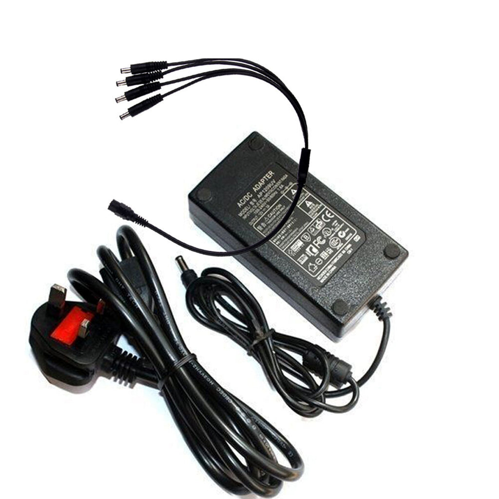 12V Power Adapter & Multi-Way Splitter Cable for CCTV, LED Strips