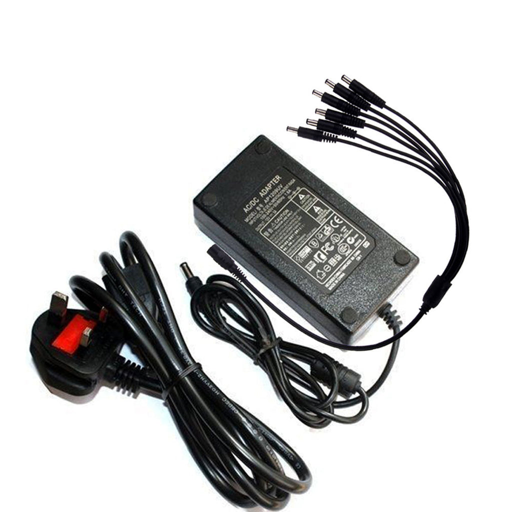 12V Power Adapter & Multi-Way Splitter Cable for CCTV, LED Strips