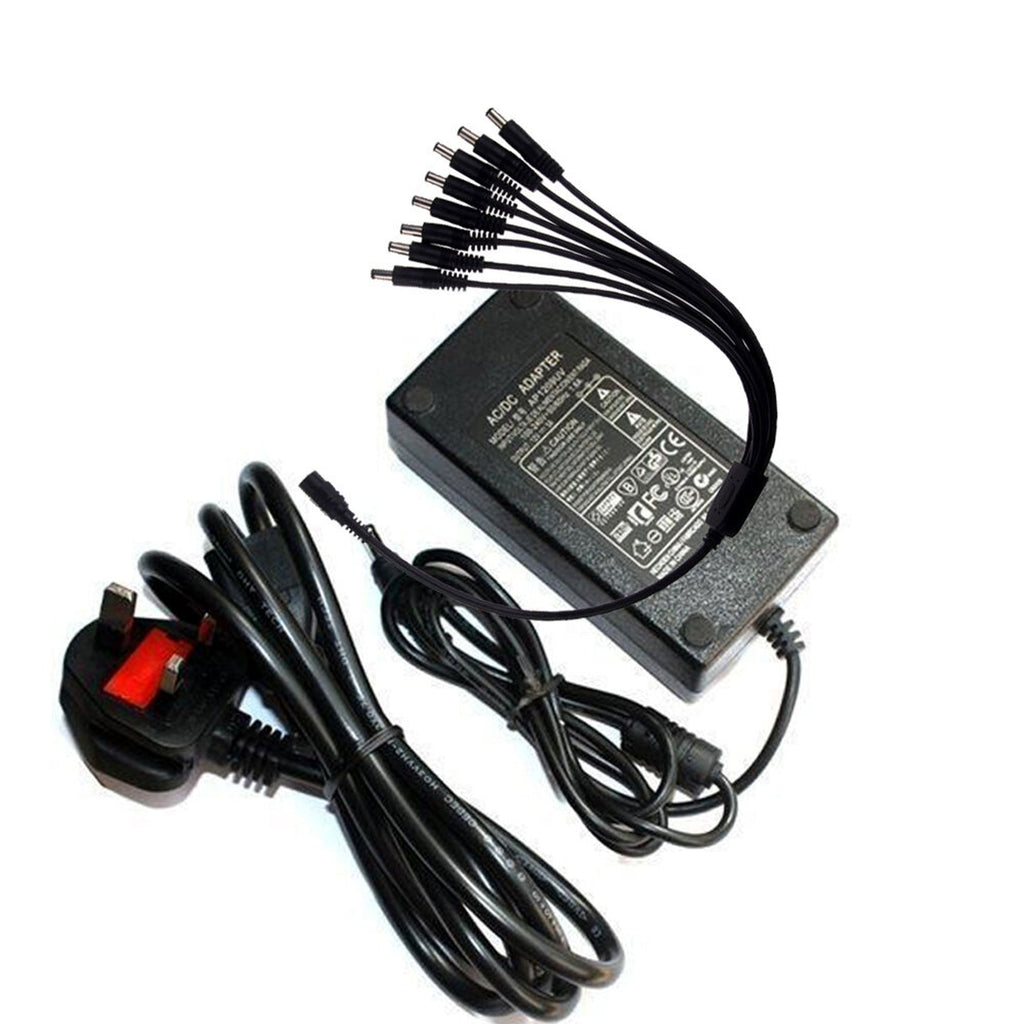 12V Power Adapter & Multi-Way Splitter Cable for CCTV, LED Strips
