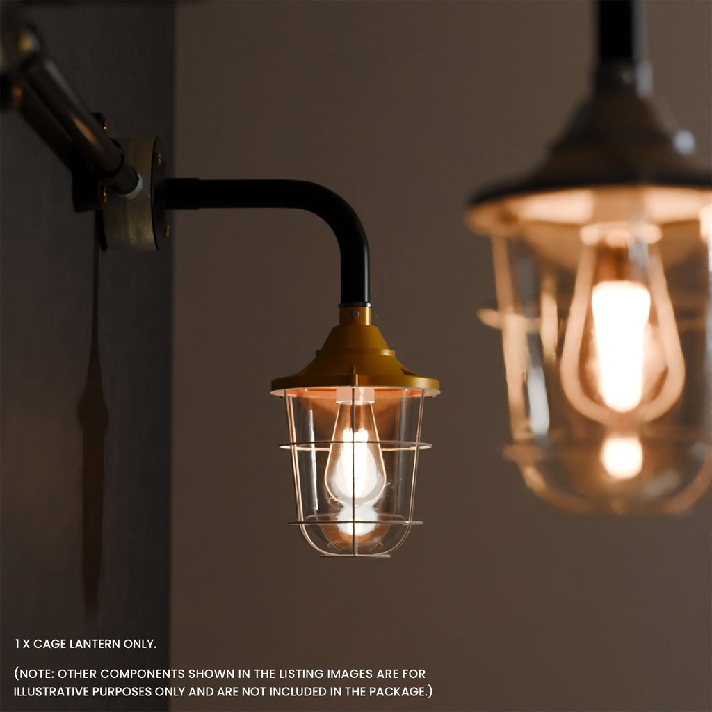 Durable Industrial Caged Conduit Fisherman Wall Lantern with Tempered Glass Shade
