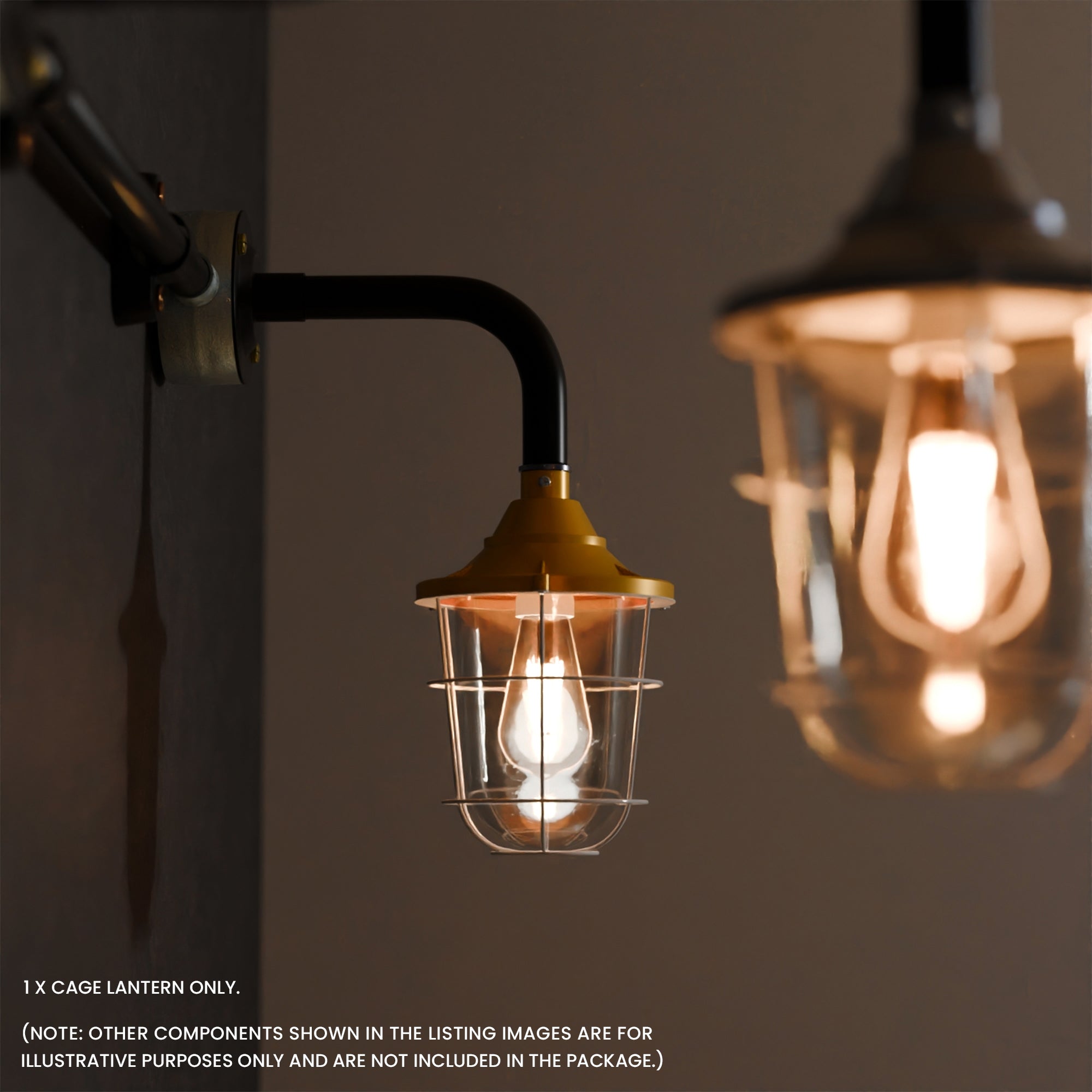 Durable Industrial Caged Conduit Fisherman Wall Lantern with Tempered Glass Shade
