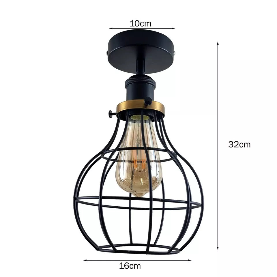 Vintage Industrial Loft Cage Metal Flush Mount Ceiling Light ~5649