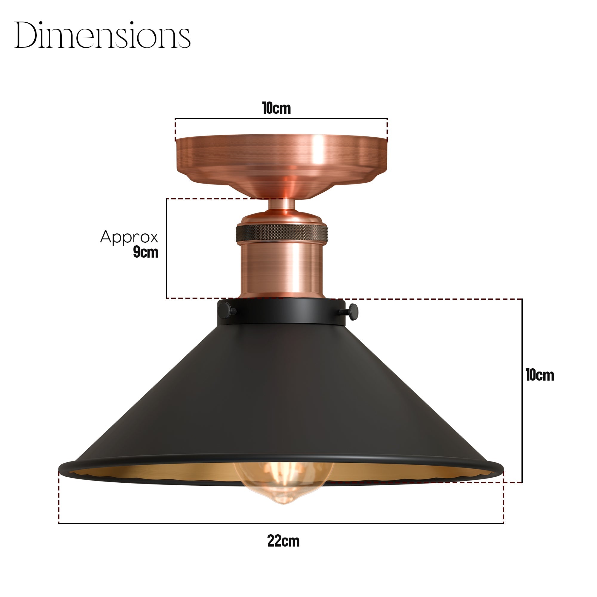 Industrial Vintage Semi Flush Metal Cone Ceiling Light for Home