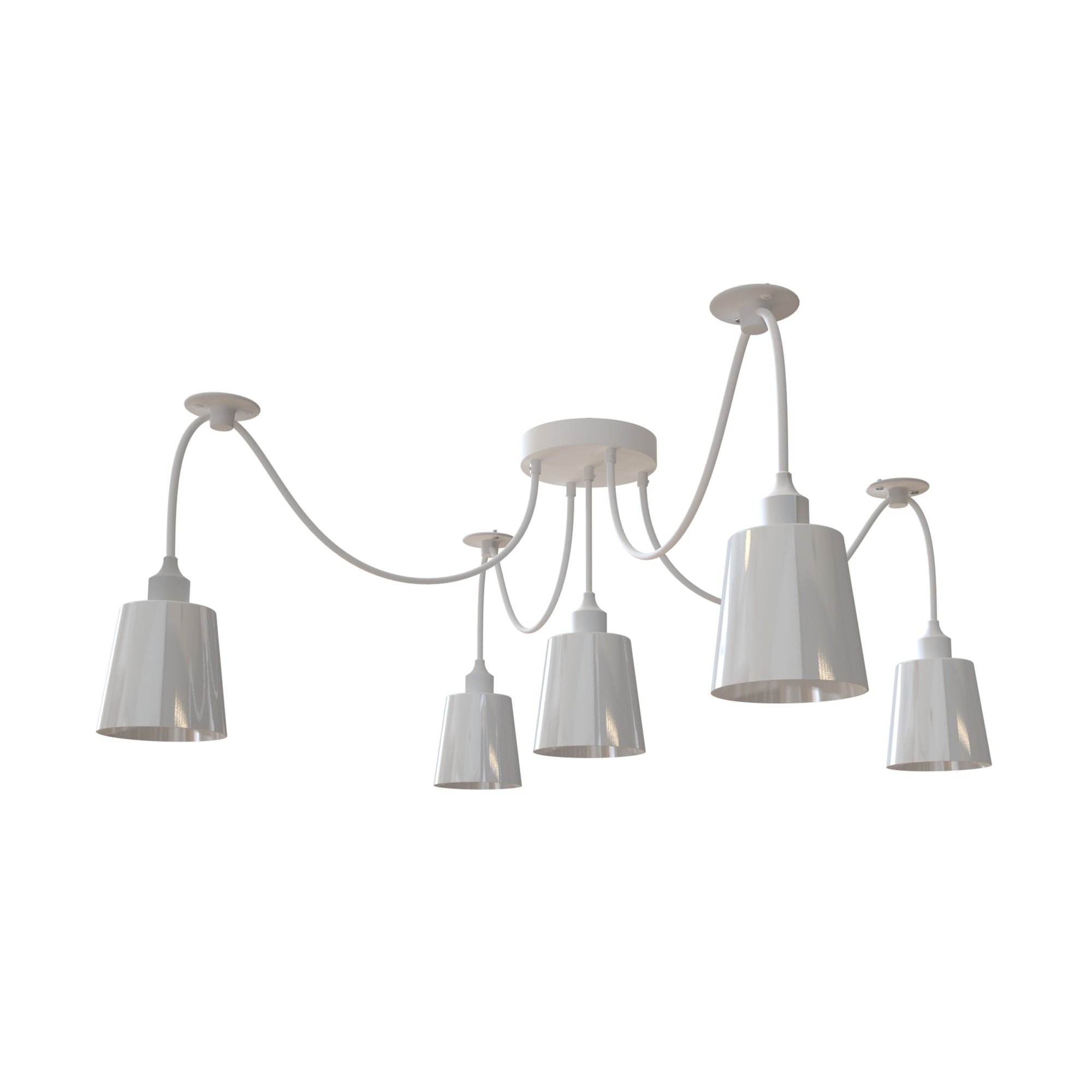 Modern Industrial 5-Way Spider Pendant Light with White Metal Shades