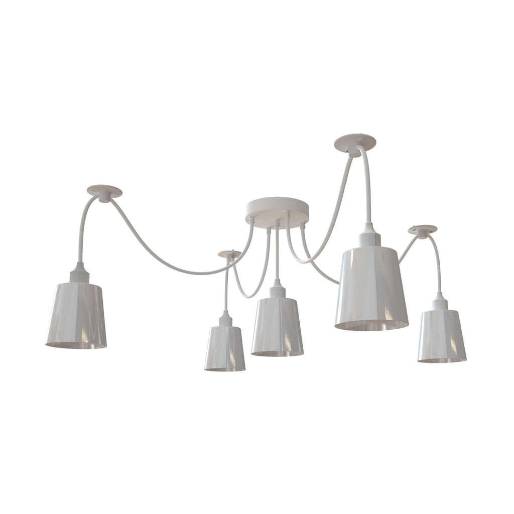 Modern Industrial 5-Way Spider Pendant Light with White Metal Shades