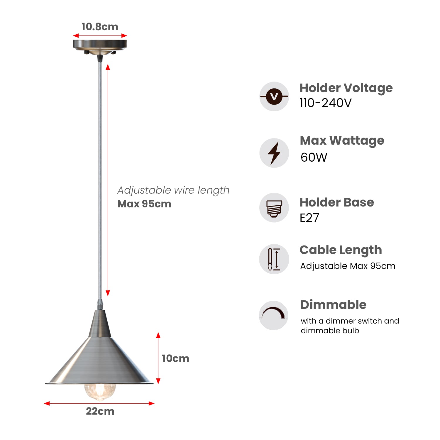 Chrome Metal E27 Adjustable Pendant Light Fixture~6002