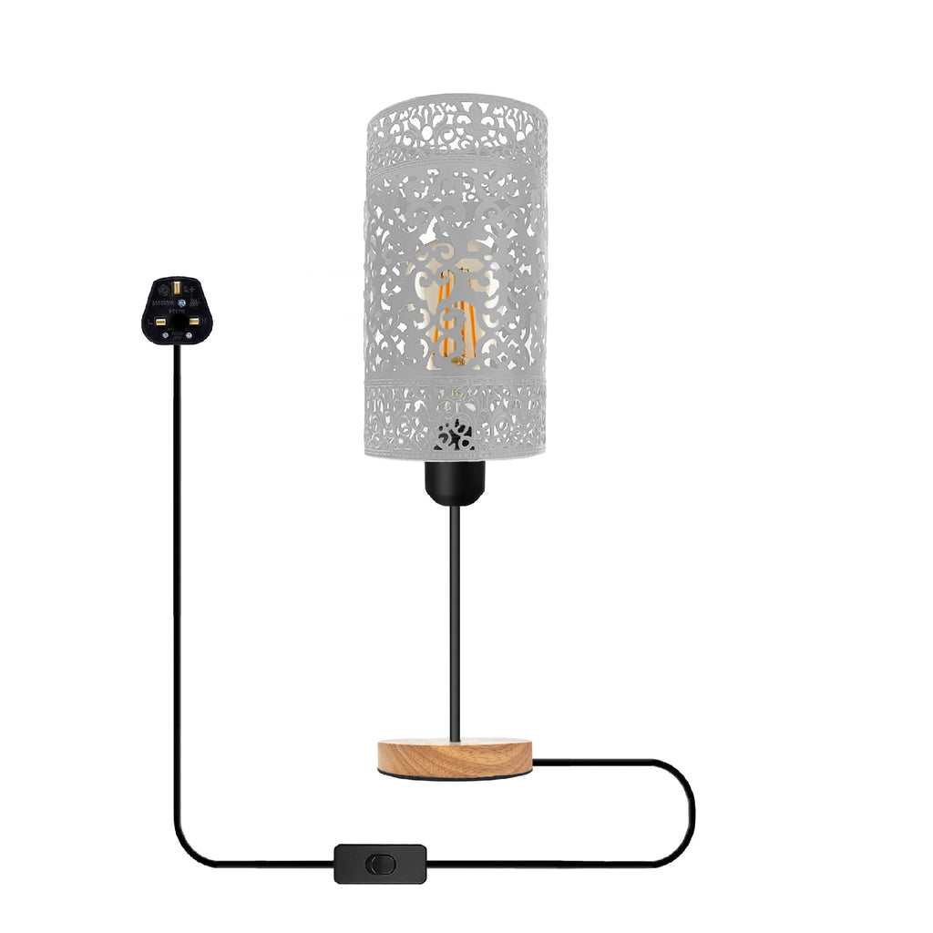 Rustic Metal Cage Table Lamp with Wooden Base, E27 Socket, On/Off