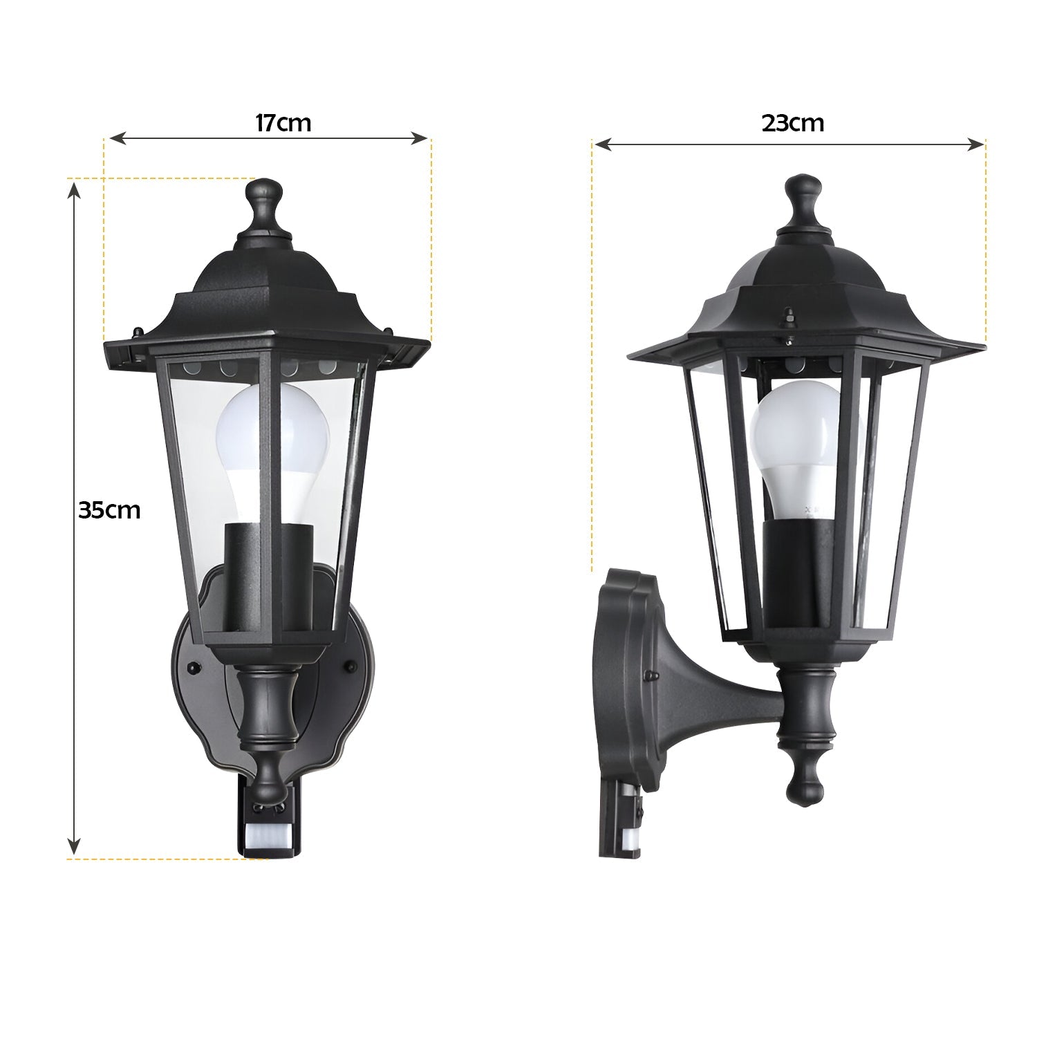 Outdoor Six-Sided Wall Lantern PIR Motion Sensor IP44 Weatherproof Security Light