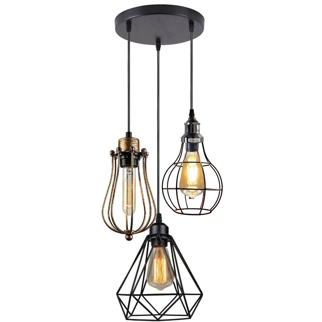 Modern Industrial Cage 3-Light Pendant Lamp for Kitchen Island Dining Room