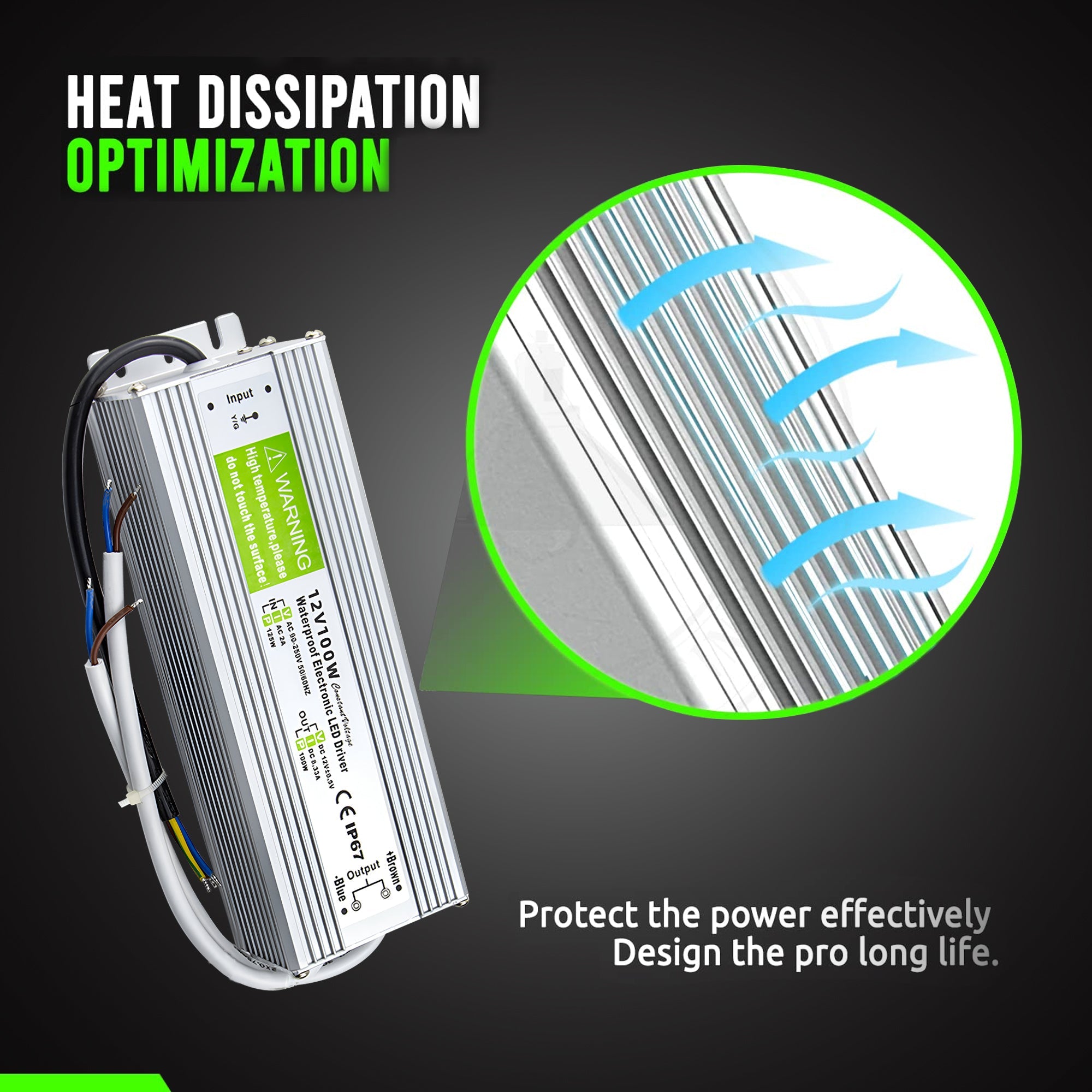 IP67 Waterproof DC 12V 100W LED Power Supply Driver Outdoor Transformer