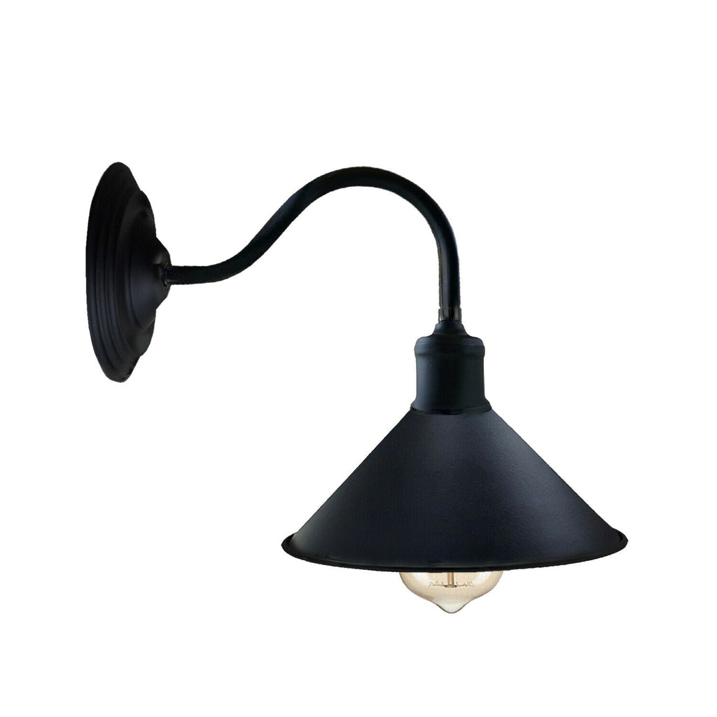 Vintage Metal Wall Sconce Light with Curved Arm, E27 Holder, Retro Industrial Style