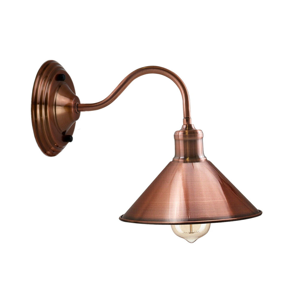 Industrial Copper Metal Swan Neck Wall Sconce with Cone Shade Light