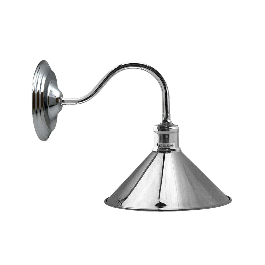 Vintage Metal Wall Sconce Light with Curved Arm, E27 Holder, Retro Industrial Style