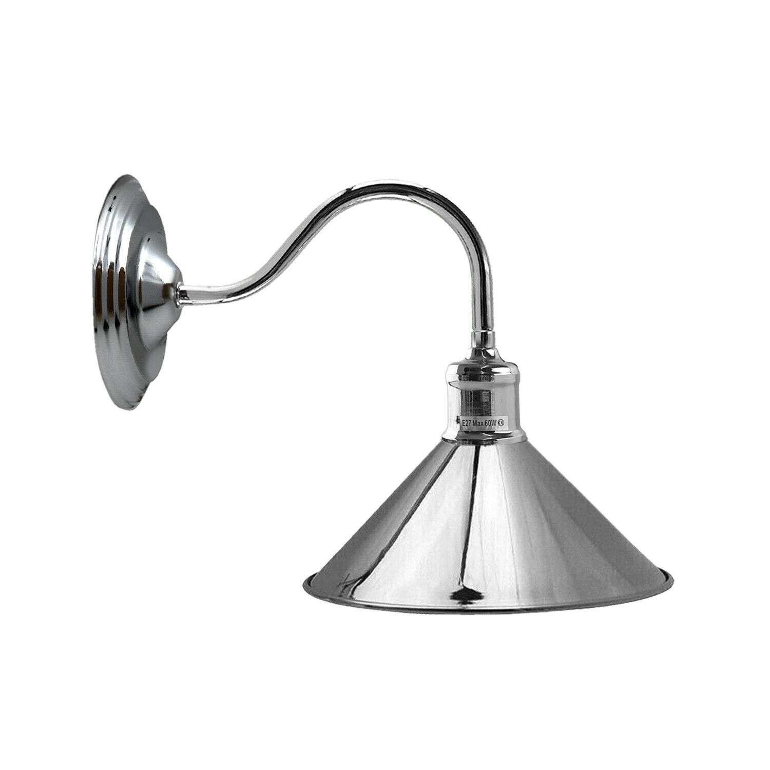 Vintage Metal Wall Sconce Light with Curved Arm, E27 Holder, Retro Industrial Style