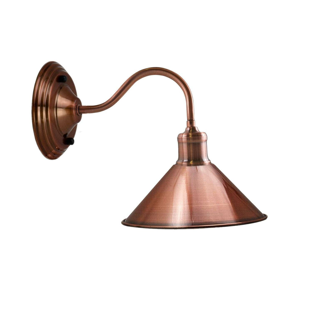 Industrial Copper Metal Swan Neck Wall Sconce Cone Shade Light Fixture
