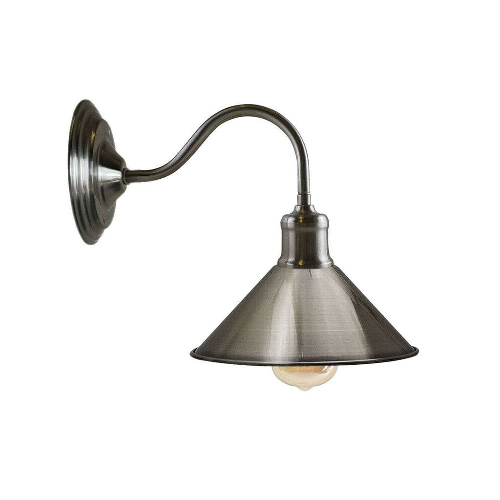 Vintage Metal Wall Sconce Light with Curved Arm, E27 Holder, Retro Industrial Style