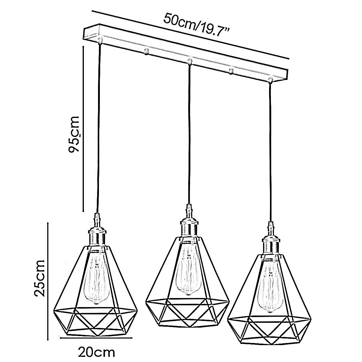 Modern Retro Industrial Ceiling Light Shade, 3-Way Pendant Lamp Cage