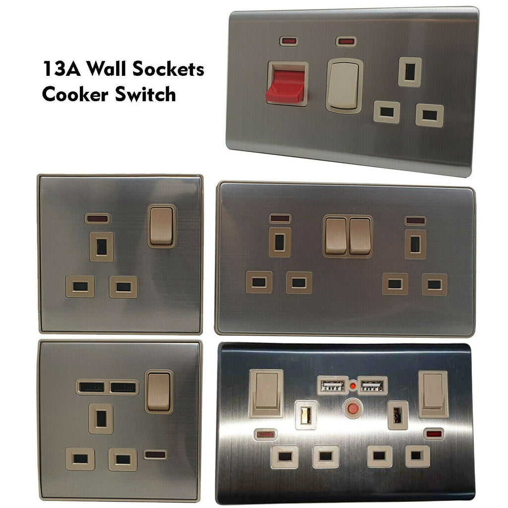 Modern Screwless Flat Plate 13A Wall Socket with Dual USB Charging Ports