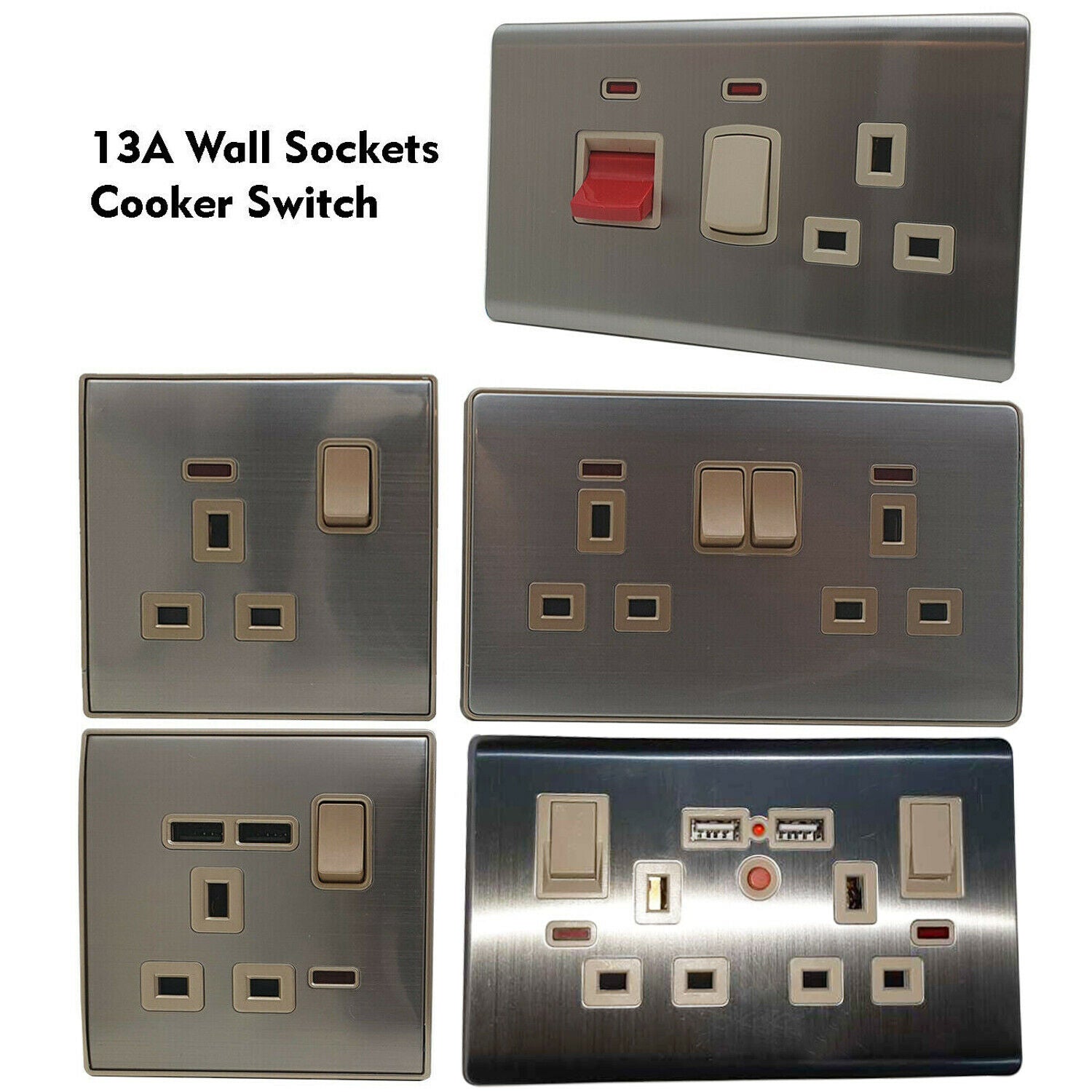 Modern Screwless Flat Plate 13A Wall Socket with Dual USB Charging Ports