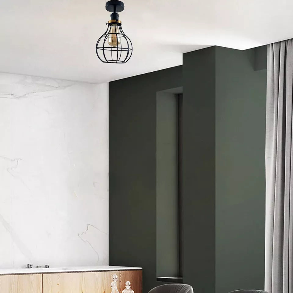 Vintage Industrial Loft Cage Metal Flush Mount Ceiling Light ~5649