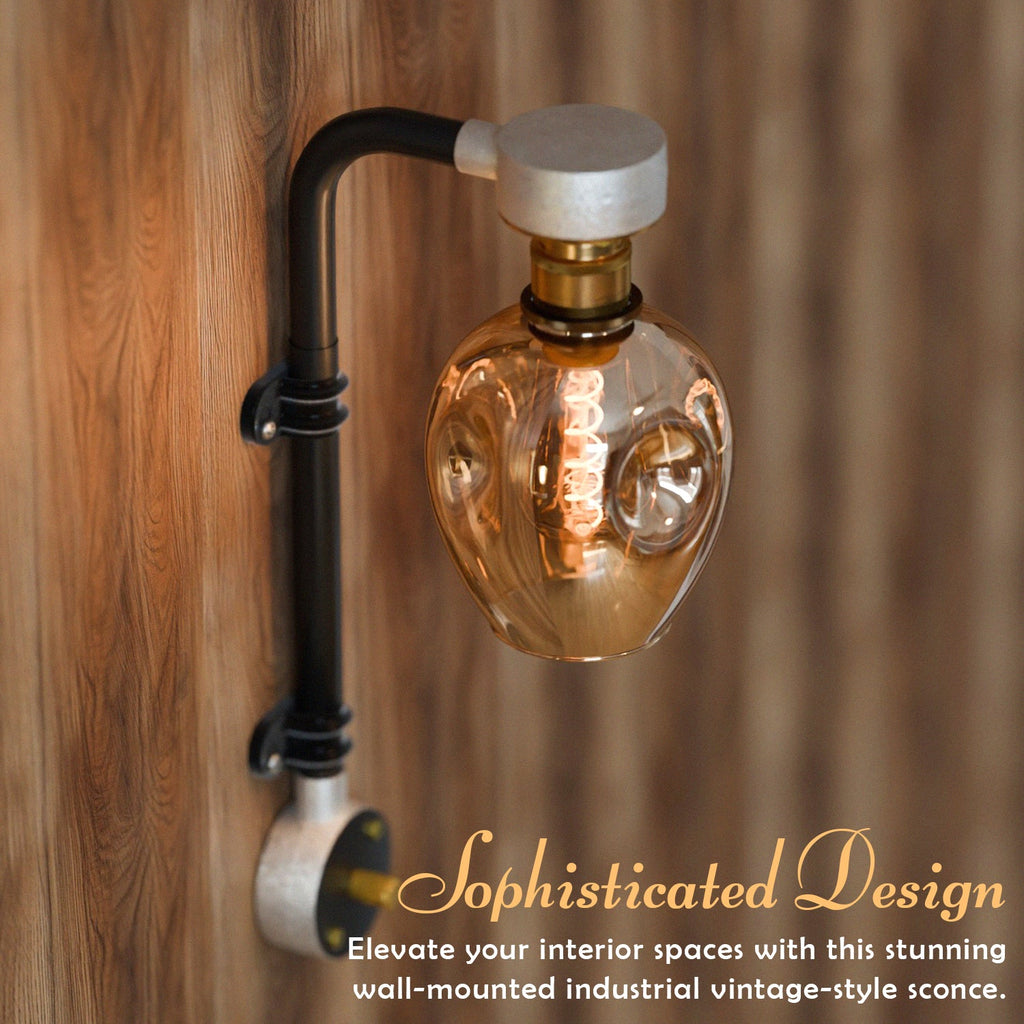 Industrial Vintage Conduit Pipe Wall Light with Glass Shade Kit