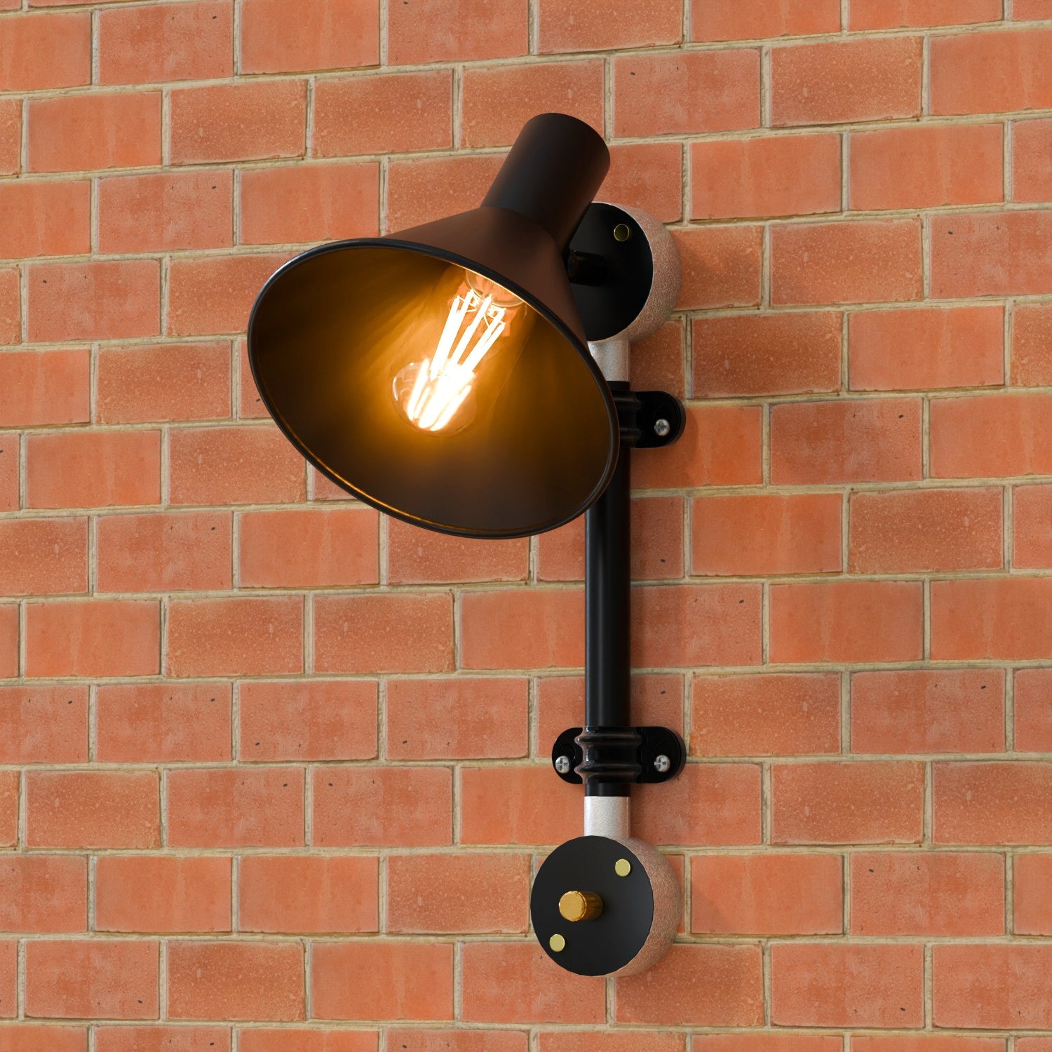 Industrial 20mm Angled Conduit Pipe Wall Light Fixture, Black Metal Brass E27