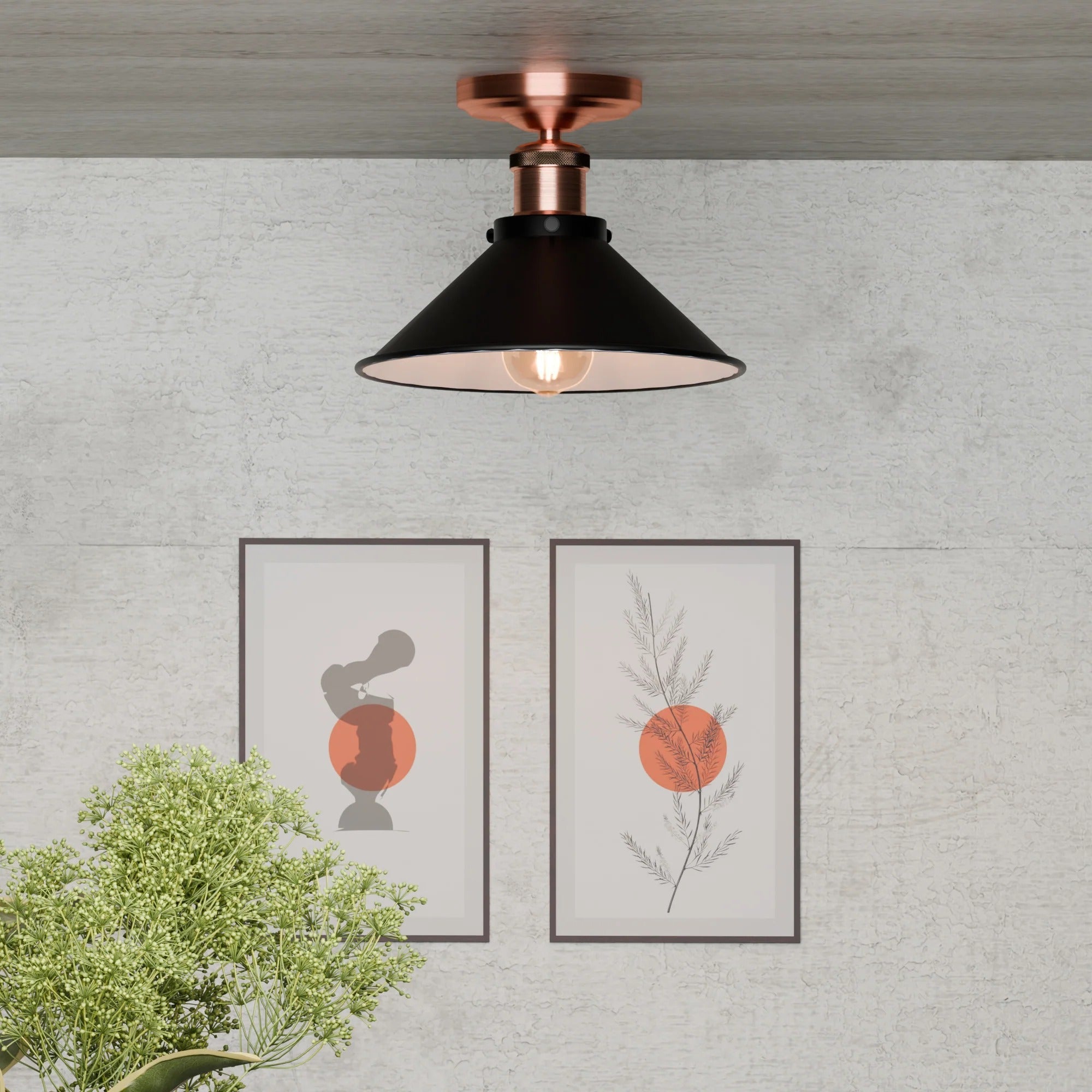 Industrial Vintage Semi Flush Metal Cone Ceiling Light for Home