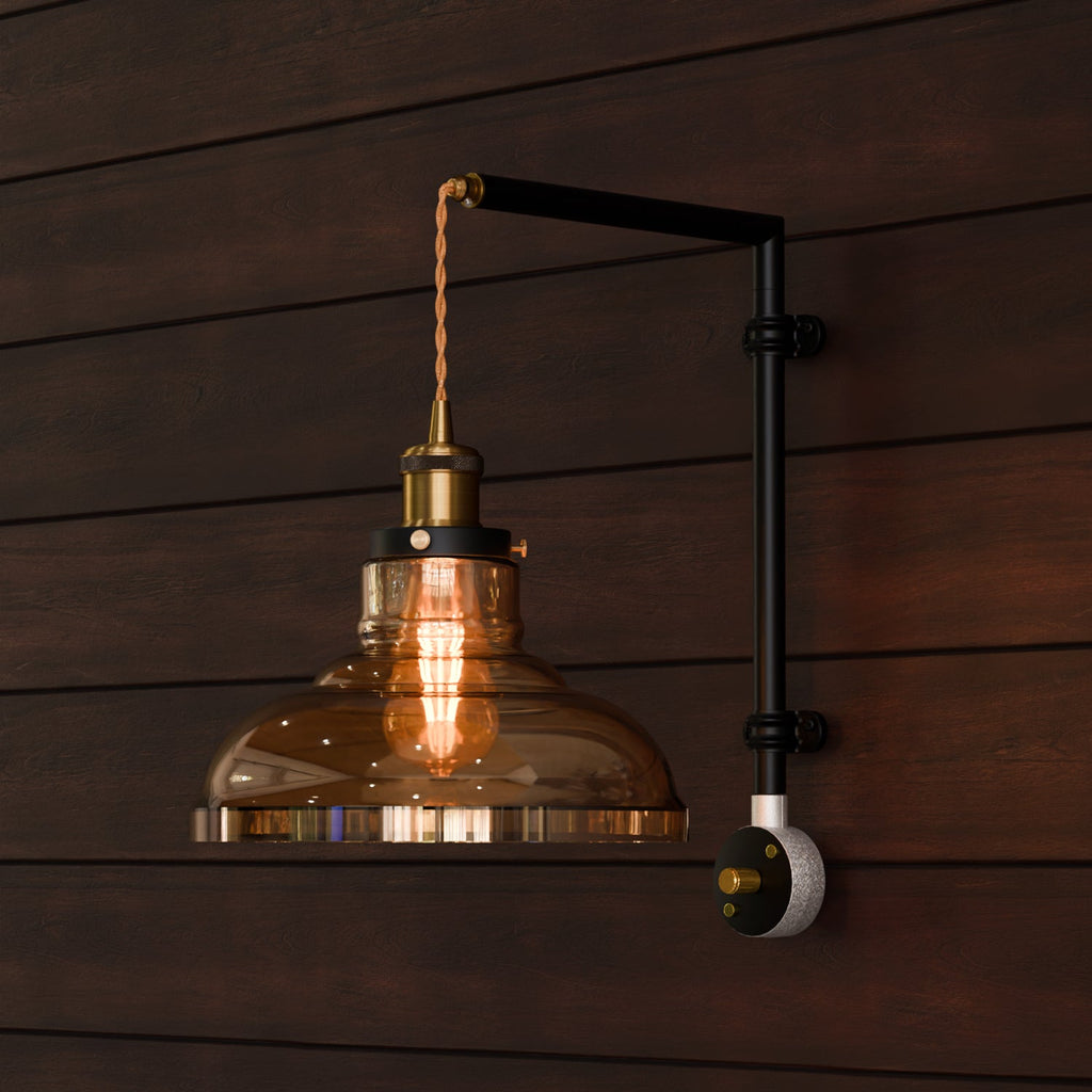 Industrial 20mm Conduit Pipe Wall mounted kit with Amber Glass Shade ~6123