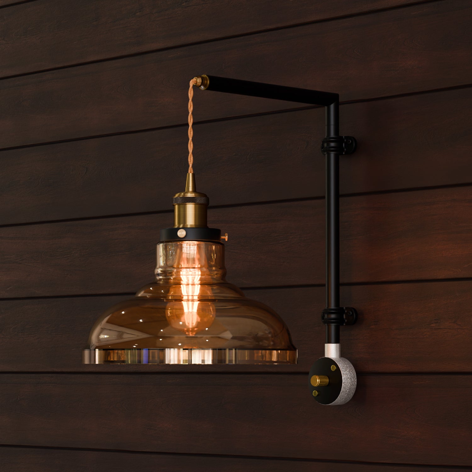 Industrial 20mm Conduit Pipe Wall mounted kit with Amber Glass Shade ~6123