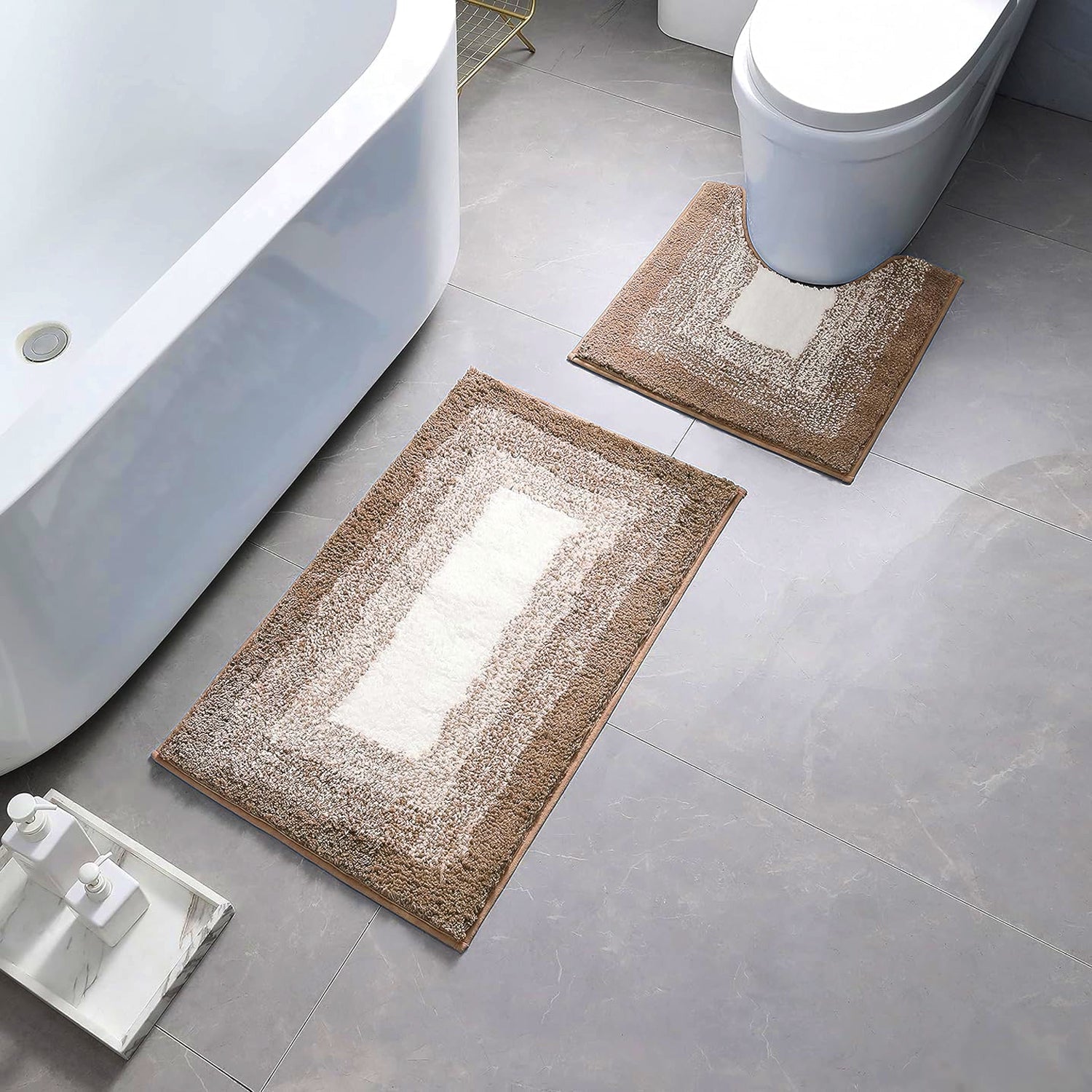 Soft Non-Slip 2-Piece Microfiber Bath and Pedestal Mat Set