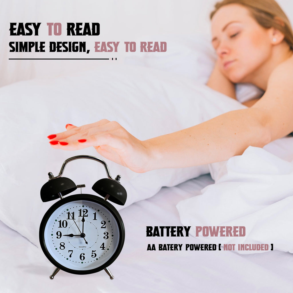Retro Twin Bell Loud Bedside Alarm Clock Battery Operated for Heavy Sleepers