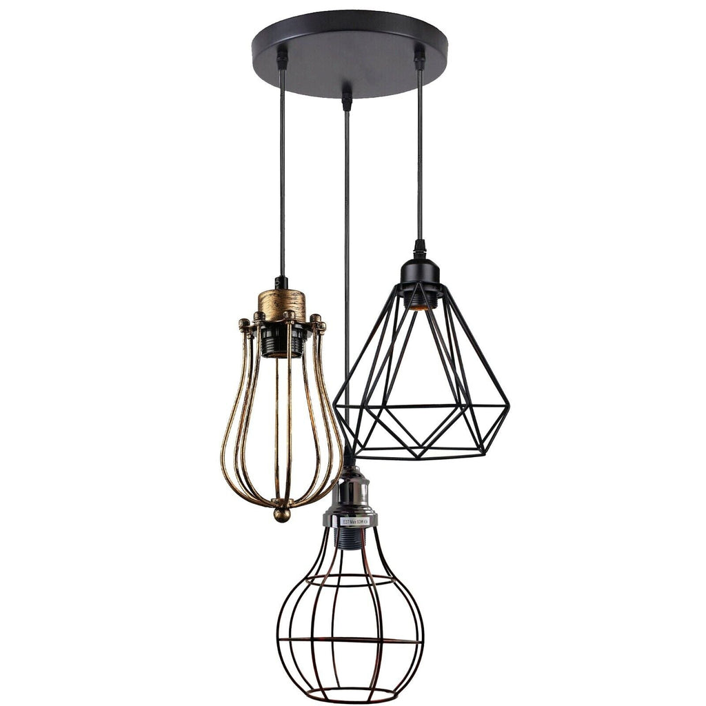 Modern Industrial Cage 3-Light Pendant Lamp for Kitchen Island Dining Room